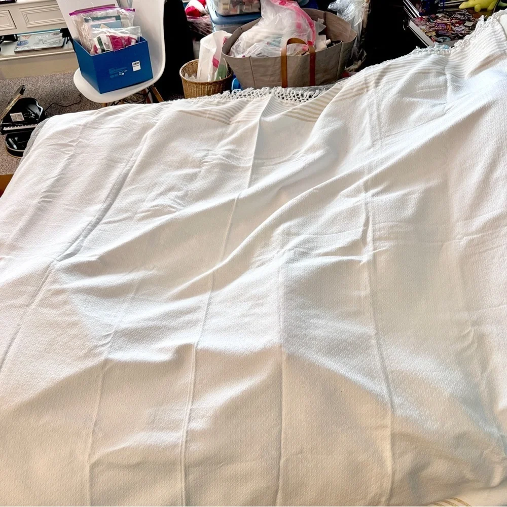Lilly Pulitzer Cream and Gold Striped Tablecloth